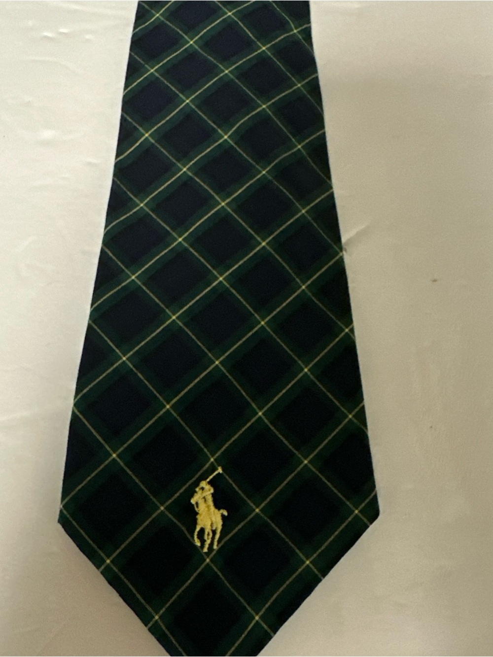 Ralph Lauren Green Plaid Tie with Yellow Polo Logo